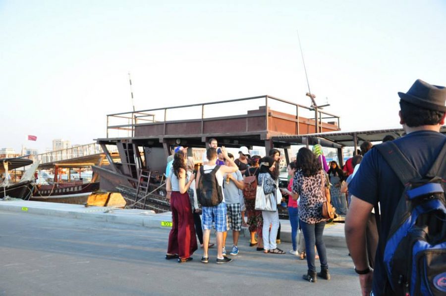Students waiting in line to get on the dhow boat
Photo by Urooj Kamran Azmi