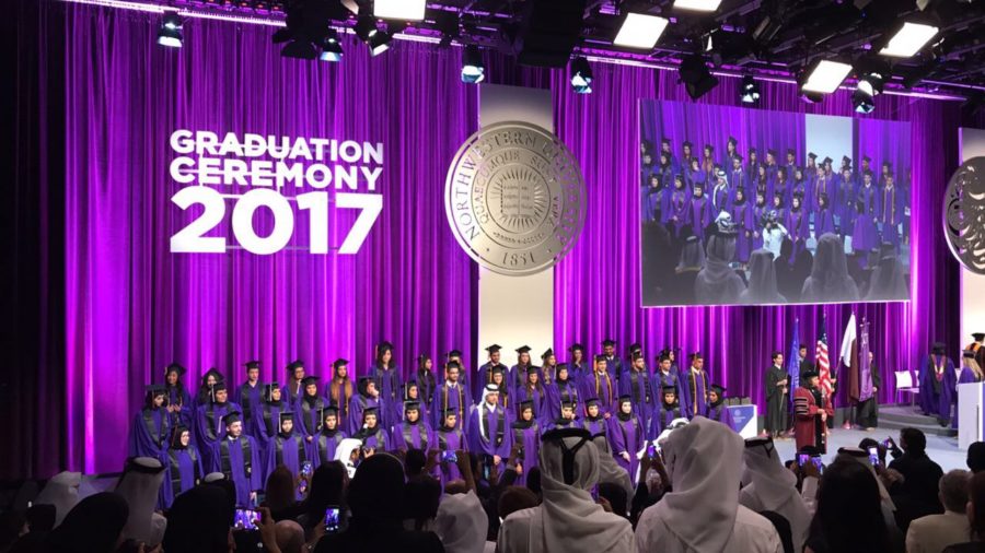 Photo from NU-Q. Class of 2017s graduation ceremony at the Events Hall in the NU-Q building. 