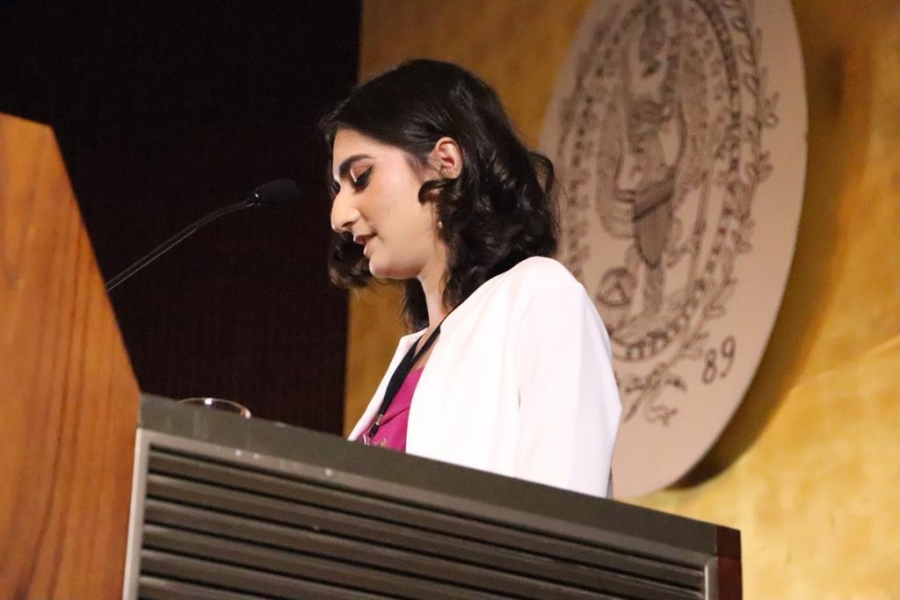 Fiza giving a speech at the MUN closing ceremony in 2019 (Photo/ Fiza Shahzad)
